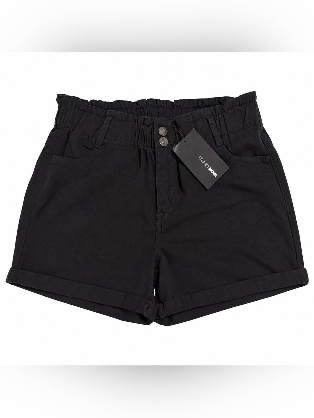 Fashion Nova Black High Rise Paperbag Cuffed Shorts NWT